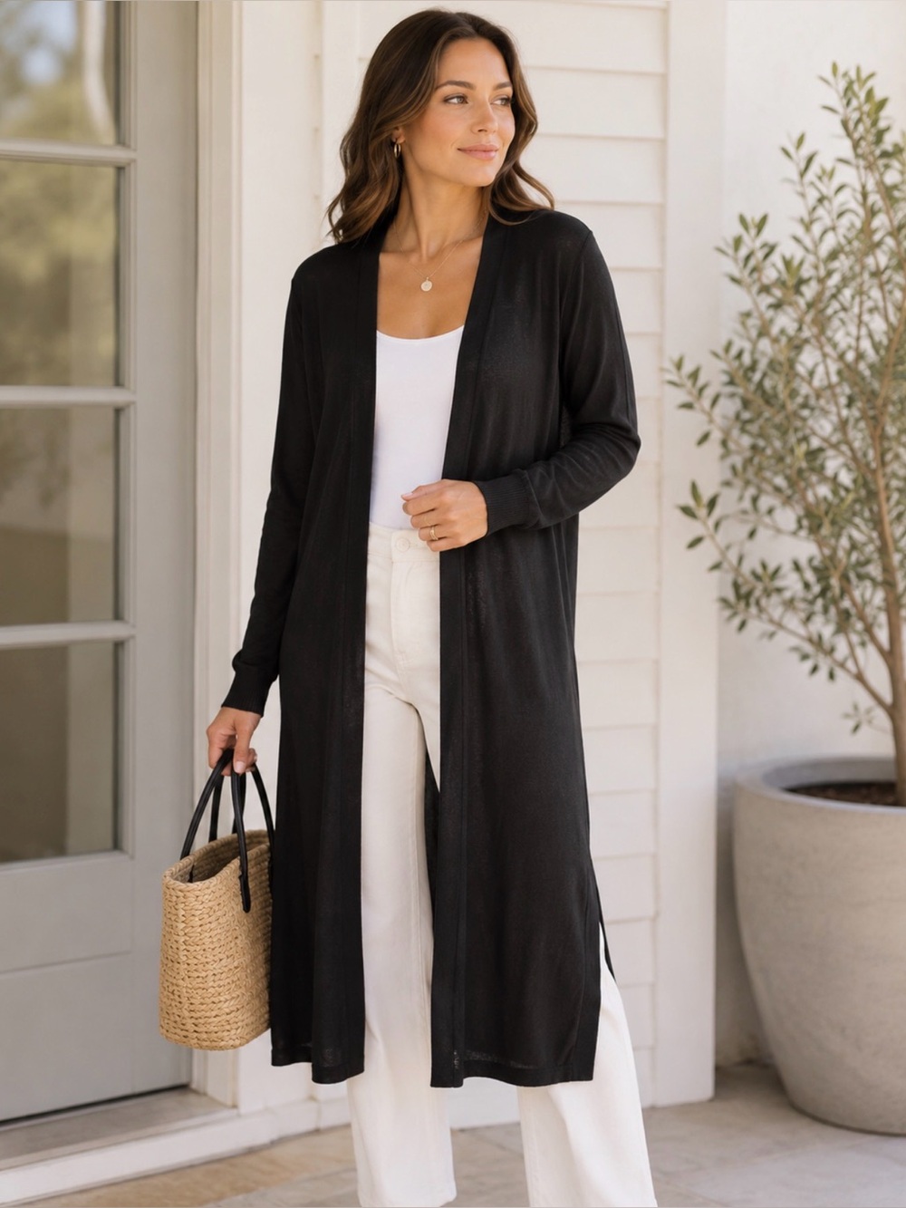 Halogen Black Long Open Front Cardigan Women’s Size 1 Lightweight Duster